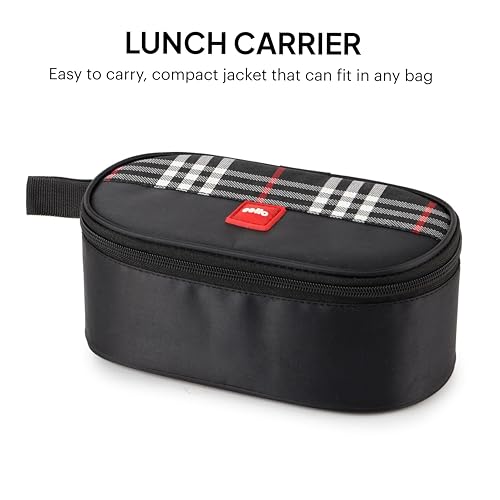 Image of CELLO MF Trent Plus Lunch Box with Bag for Office, Red | 300ml x 2 Steel Containers, 500ml Oval Plastic Containers, Leak Proof Airtight Snap Lock Lid Tiffin Box Set for School Kids, College & Travel