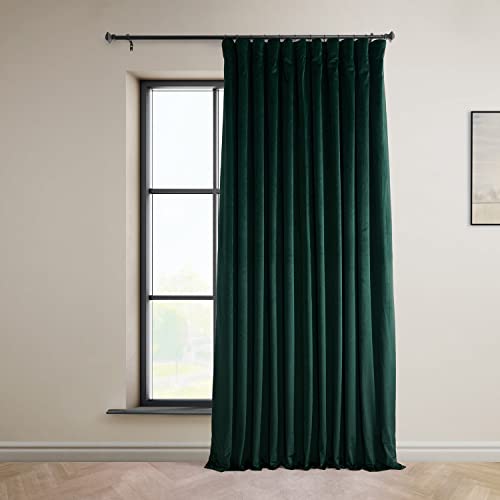 Image of HPD Half Price Drapes Signature Plush Extra Wide Velvet Blackout Curtains for Bedroom (1 Panel),100W X 108L Hotel Black Out Curtains for Living Room, Thermal Insulated Blackout Curtains, Spirit Green