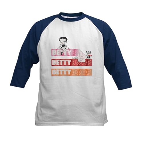 CafePress Betty Boop Times Three Kids Baseball T Shirt Kids Cotton Baseball Jersey, 3/4 Raglan Sleeve Shirt Navy/White