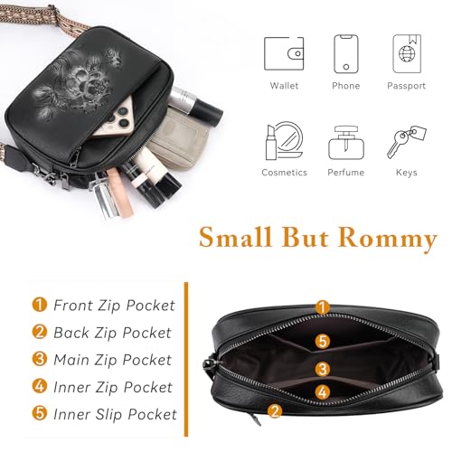Image of Small Crossbody Purses for Women, Trendy Vegan Leather Crossbody Bag Embossed Travel Shoulder Handbags with Wide Strap