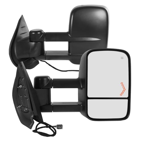 JDMSPEED Pair Tow Mirror Compatible with Chevy Silverado GMC Sierra 1500 2500 3500 HD 2007-2014 with Power Heated Puddle Light Led Signal Manual Folding Power Adjustable Glass Dual Glass