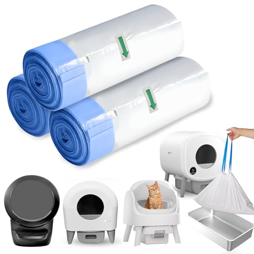 DSPET Self Cleaning Cat Litter Box Liners-60 Counts Extra Thick Litter Bags for Automatic Cat Litter Box Robot with Drawstring Trash Bags