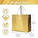 cabzymx 16 Pcs Glossy Gold Reusable Gift Bags, Metallic Bling Design Holiday Goodie Bags with Handles & Bases, Non-woven Gift Bag Bulk for Birthday, Wedding, Parties, Graduation- 12.6x4.7x11 In
