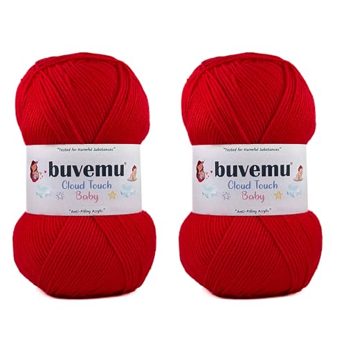 Image of Cloud Touch Baby - DK Weight Soft Anti-Pilling Yarn for Baby Clothes, Blankets & Amigurumi Crochet & Knitting, 90% Acrylic 10% Viscose derived from Bamboo, 3.53 Oz / 262 Yards (Red, 2 Pack)