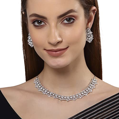 Image of Karatcart Silver Toned American Diamond Studded Jewellery Set for Women