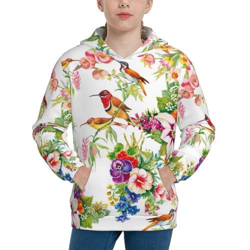 Wild Exotic Birds And Flowers Kid Hoodies Boys Sweatshirts Girls Pullover with Pocket