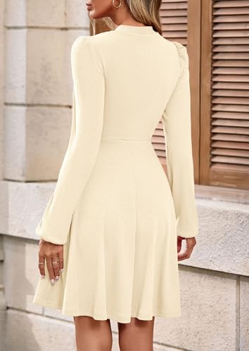 Image of PRETTYGARDEN Womens Long Sleeve Mini Dress 2026 Fall Trendy Crewneck Ribbed Knit Soft A Line Flowy Summer Formal Dresses