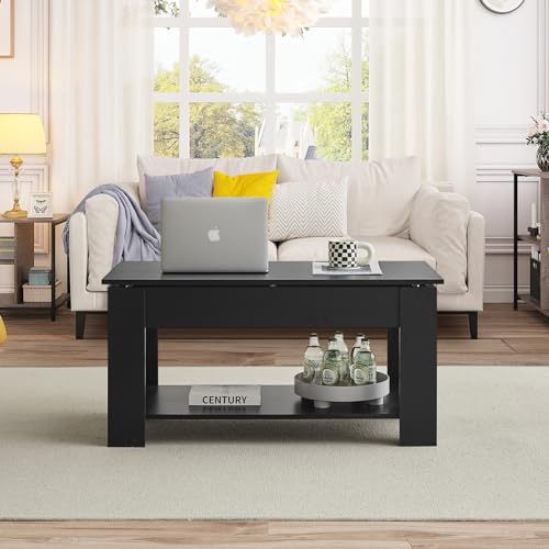 TUKAILAI Couchtisch, Wohnzimmer Tisch Höhenverstellbar, mit Stauraum, Hubplatte, Offenes Fach, für Wohnzimmer, Büro, 40 x 100 x (42.5-55) cm – Bild 5