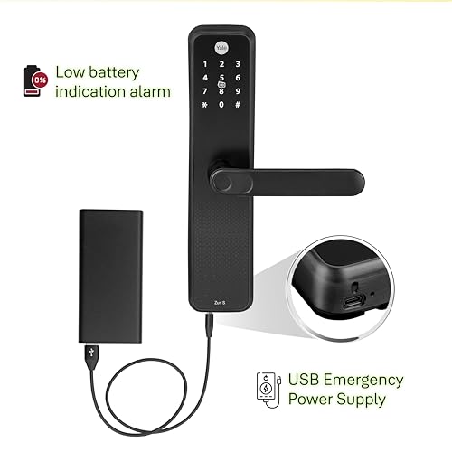 Image of Yale Zuri S Smart Door Lock | Fingerprint, PIN, RFID, Manual Key | Bluetooth Digital Smart Lock with Yale Home App Access | 3 Year Warranty | Black