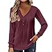 Kenhansion Womens Casual Button Down Henley Shirt V Neck Long Sleeve Tunic Tops Fashion Loose Fit Blouse Shirts Slim Pullover (Wine Red,X-Large)