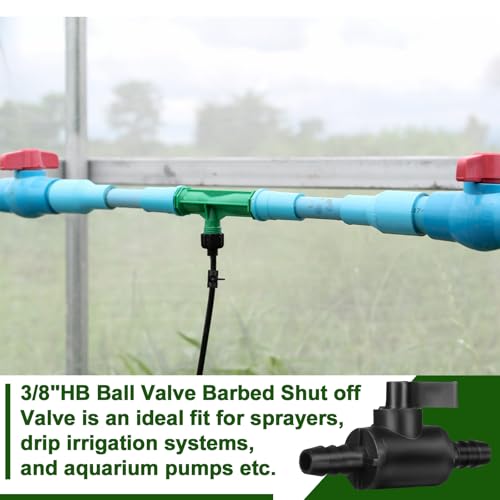 Briwooody 6 Pcs 3/8\" Ball Valve Barbed Shut off Valve with 2 Way Hose Barb for Sprayer Drip Irrigation and Aquariums, Compatible with Fimco Sprayer