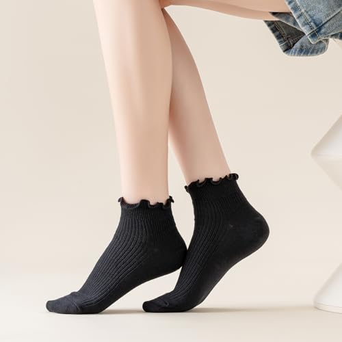 Image of Mcool Mary Womens Ankle Ruffle Socks Casual Cotton Frilly Breathable Cute Knit Lettuce Trim No Show Socks 6 Pack