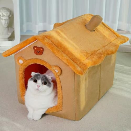 洗える、ペットハウス、暖かい猫ベッド、猫ベッド、小型犬用の冬用ペットベッド、カバー付きキャットハウス、防寒、ふわふわ、滑り止め、柔らかいクッション、通気性、猫と犬に適しています,スタイル3) (L(45*40*45cm),スタイル1)
