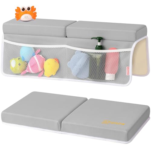 Image of ACGROW Bath Kneeler and Elbow Rest Pad Set - Comfortable 1.5” Thick Baby Bath Kneeler Pads with Toys Organizer, Non-Slip Knee Arm Support Bathtub Mat, Quick-Drying Kneeling Pad for Baby Bath Time