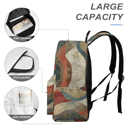 Earth Tones And Waves Printed Backpack Water-Resistant Pack Bulk Backpack Lightweight Travel Backpack4