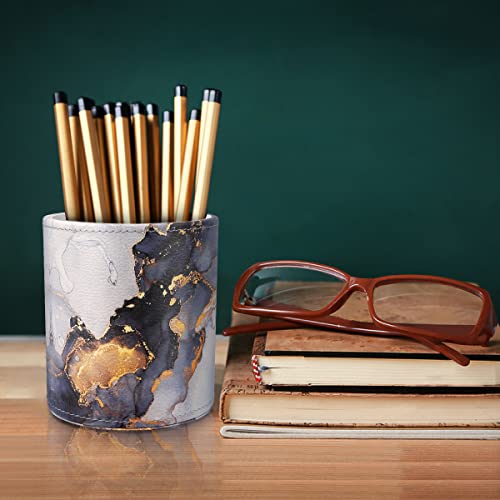 Image of Round Leather Pen Holder for Desk, Gold Marble