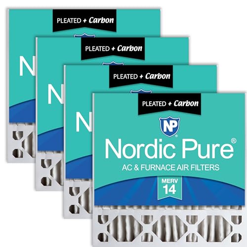 Image of Nordic Pure 20x20x5 Pleated MERV 14 Plus Carbon Air Filters 4 Pack | Actual Size: 19 5 /8 x 19 7 /8 x 4 3 /8 Honeywell Replacement Made in USA, Pro Strength Filtration, Pet & Odor Control