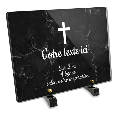 OCAP-FUNERAIRE.COM Plaque funéraire Rectangle Personnalisable en plexi Motif Croix Chrétienne, différentes Tailles, épaisseur 6mm, personnalisée sur Plusieurs Lignes 30x20 cm