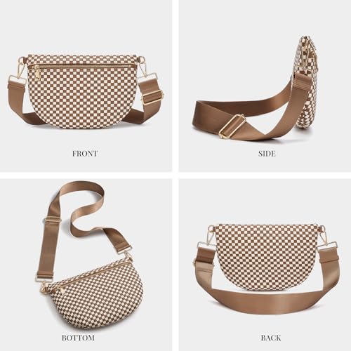 Image of Woven Crossbody Bags For Women, Checkered PU Waist Pack Travel Sling Bag