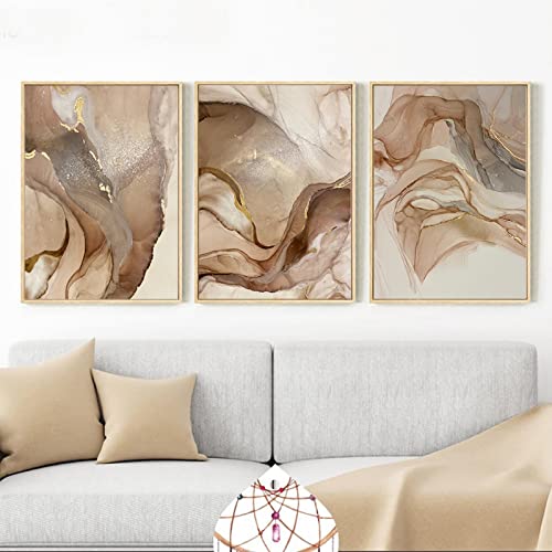 Toile encre d'alcool et or abstrait marbre beige pour habiller un grand mur vide