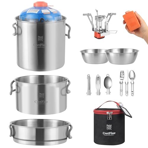 Backpacking Cooking Set with Mini Stove, Stainless Steel Camping ...