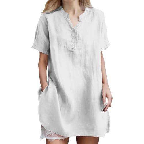 Robe chemise boutonnée d'été unie à manches courtes pour look décontracté chic