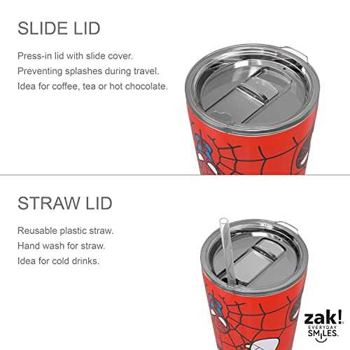 Image of Zak Designs Marvel Spider-Man Vacuum Insulated Stainless Steel Travel Tumbler with Splash-Proof Lid, Includes Reusable Plastic Straw and Fits in Car Cup Holders (18 /8 SS, 25 oz, Non-BPA)