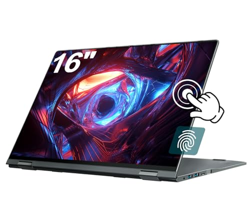 Image of jumper 2 in 1 Laptop, 16 inch Convertible Laptop Computer with IPS FHD 360 Degree Touchscreen, 640GB Storage, 16GB RAM, Fingerprint Reader, Backlit Keyboard, 53.2WH, WiFi 6, Celeron N, Type-C