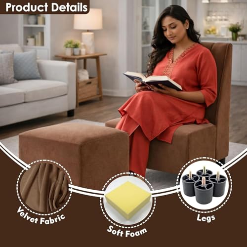 Image of Rosebell Sofa with Ottoman Combo One Seater Sofa Set with Matching Footrest for Living Room & Bedroom-Office - Brown Color