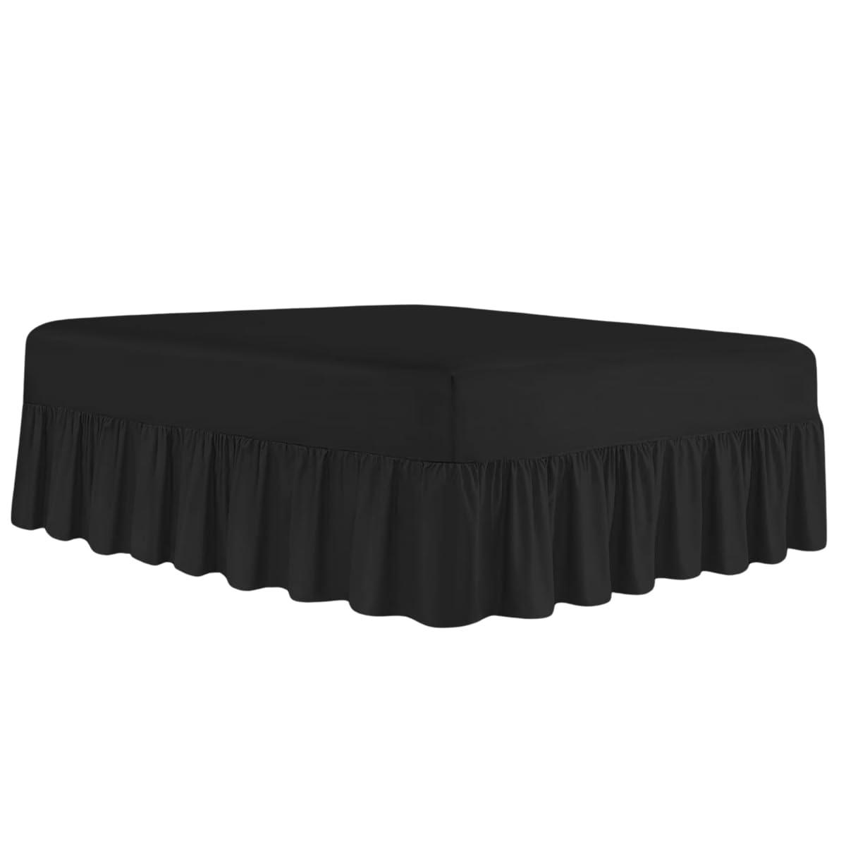 RohiLuxury Deep Fitted Valance Sheet Double - Easy Care Plain Dyed Valance Fitted Sheet with 30cm Deep Frill - Hypoallergenic - Fit over Mattress (Double, Black)