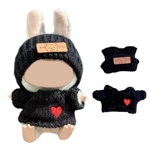 Clothes Set for Pop Mart Labubu Monster (Macaron/Have a seat/Energy) Keychain Blind Box, Dress Accessories for 15cm & 17cm la Boo-Boo.(Black Sweater Set)