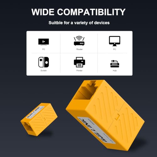 Image of iwillink RJ45 Coupler Ethernet Connector, Female to Female, 50 Pack, Yellow | Extender Adapter, For Cat7 Cat6 Cat5e Cat5 Ethernet Cable Female Connector