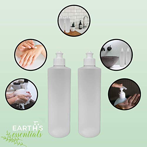Image of 2 Pack Refillable 16 Ounce HDPE Squeeze Bottles With Push /Pull Button Top Dispenser Caps--Great For Lotions, Shampoos, Conditioners and Massage Oils From Earth's Essentials