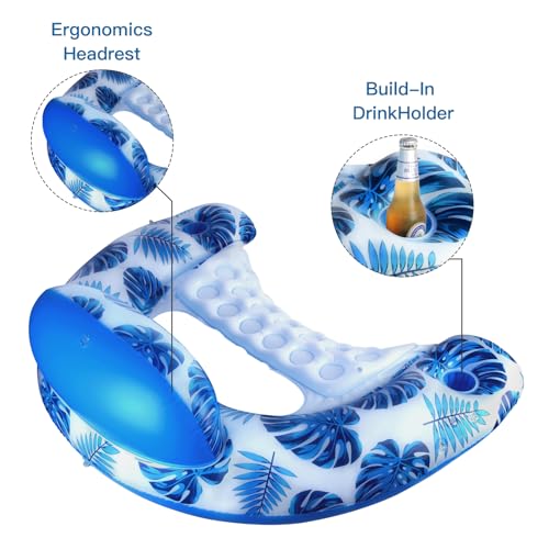 Image of COOLCOOLDEE Pool Float with Canopy, Cup Holder - XL Pool Chair Lounge Float with Adjustable Sun Shade Cover, Drink Holder, Ergonomic Headrest,Inflatable Pool Float for Adults