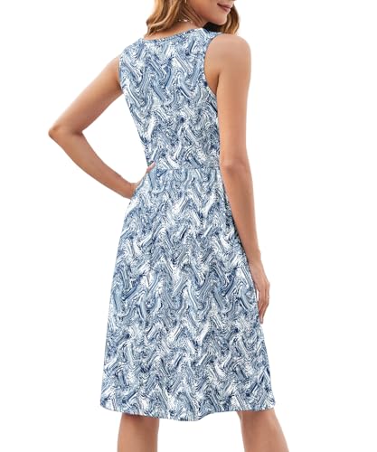 Image of KUOTAI Womens Summer Dresses Sleeveless Casual Loose Swing Button Down Midi Dress V-Neck Flowy A-Line Sundress