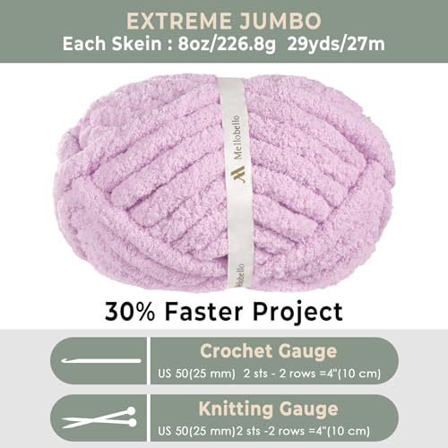 Mellobello Jumbo Chunky Yarn for Hand Knitting - Super Thick Chenille Chunky Yarn for Crocheting - Extra Soft Bulky Fluffy Blanket Big Yarn 8 Jumbo Pack (27yds,8 oz Each Skein) Light Purple by mellobello - Image 4