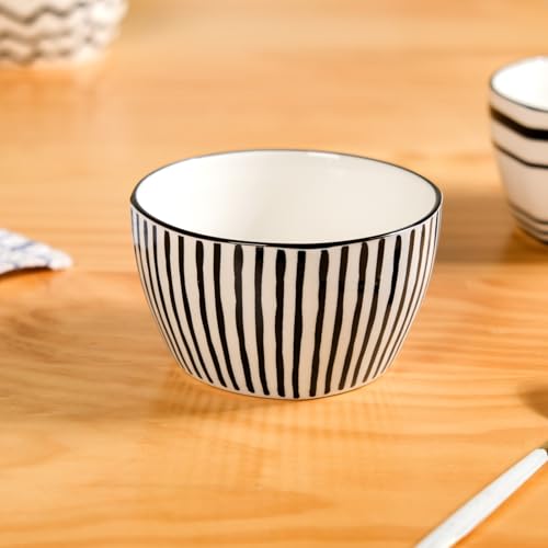 Image of Nestasia Ceramic Snack Bowl Set of 5 (350ml Each) - Dishwasher & Microwave Safe Bowls for Serving Soup, Rice, Dal, & Salad | Black & White Printed Bowls with Glossy Finish - Ideal for Gifting