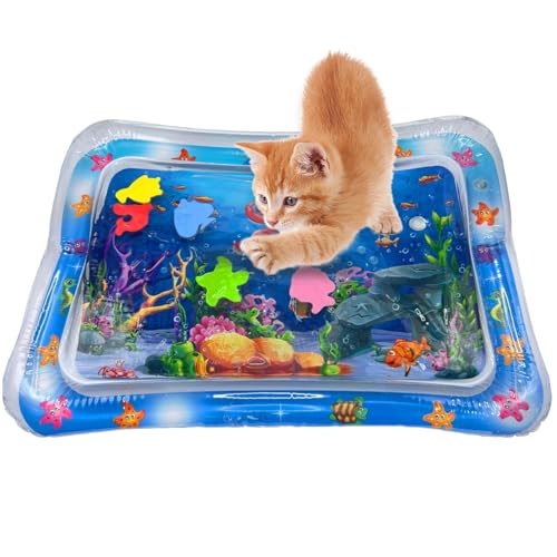 YEAMLTE Gato Estera de Agua, Alfombra de Agua Sensorial, Cama de Agua para Gatos, Tapete de Juego de Agua para Gatos, Estera de Agua Sensorial Inflable, Juguetes Interactivos para Perros y Gatos (A)