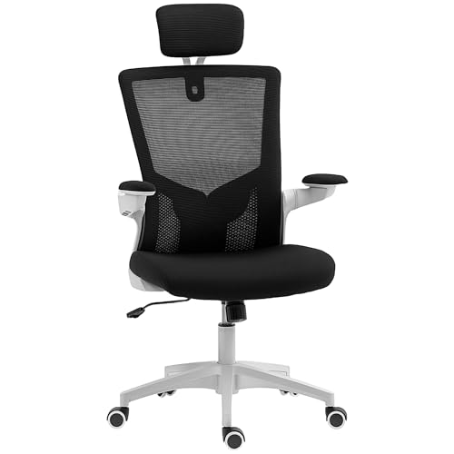 HOMCOM Chaise Bureau Ergonomique, Fauteuil de Bureau avec Hauteur réglable, Soutien Lombaire, Appui-tête, accoudoirs relevables, Fonction Bascule, pivotant...