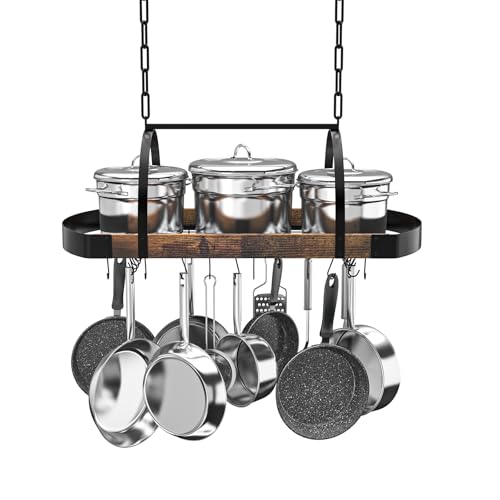Proaustin Portavasi da appendere, 81 cm, da soffitto, per cucina, salvaspazio, con 16 ganci a S staccabili, robusta struttura in metallo, stile industriale, per pentole, padelle, salvaspazio