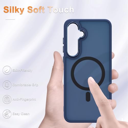 Image of for Samsung Galaxy S24 FE Case, Matte Magnetic Phone Case with 1 Screen Protector, Support for Magsafe, Translucent Frosted Slim Shockproof Protective Cover for Samsung Galaxy S24 FE, Navy Blue