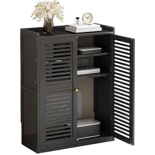 Cubierta de radiador de bambú negro y armario de almacenamiento independiente con estantes ajustables y 2 puertas, elegante estante de calefacción para dormitorio, diseño de ahorro de espacio