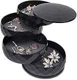  Boîte de rangement à bijoux pour femme - Rotation à 360° - 4 niveaux - Petite boîte de rangement cylindrique pour boucles d\'oreilles, colliers, bagues, cadeaux de Nouvel An (noir)