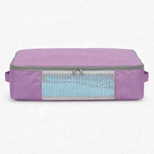 Image of Lukzer Nylon Clothes Storage Box /Saree Cover /Bags with Zip & Mesh Window Foldable Clothes Storage Organizer for Wardrobe /Lehenga /Dress /Shirts /Quilts /Sarees | (45 x 33 x 14.5 cm) Lavender - Pack of 1