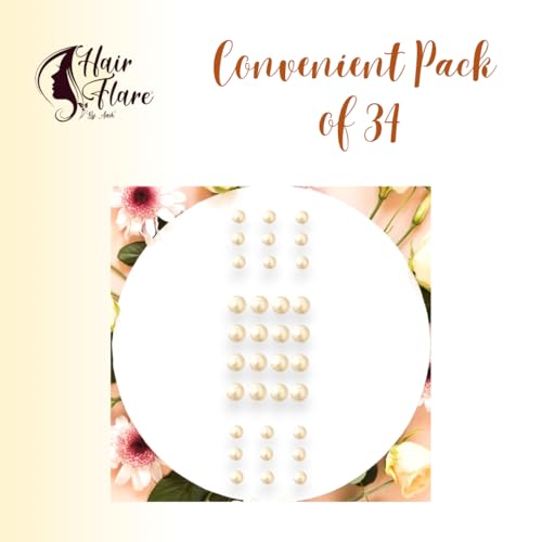 Image of Hair Flare Round Pearl Hair Stickers: Combo of 18 (6mm) & 16 (8mm) pearl, Easy Stick-On, No Pins Needed, Pack of 34 2860 Silver