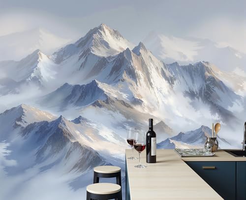 Papier peint panoramique paysages de montagne aquarelle fresque murale - 5