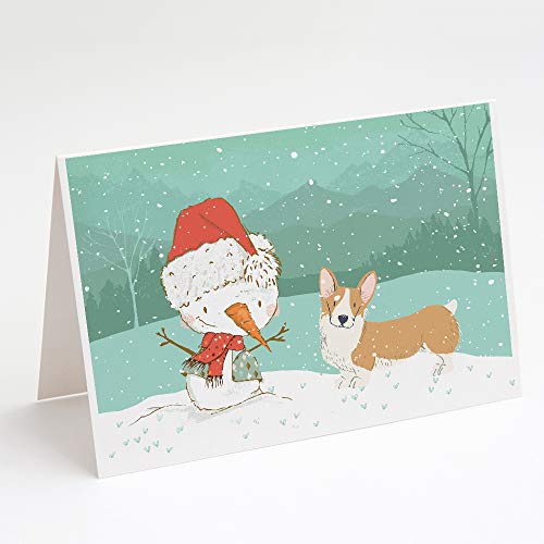 Caroline's Treasures CK2060GCA7P Pembroke Corgi Snowman Christmas Greeting Cards and Envelopes Pack of 8 Blank Cards with Envelopes Whimsical A7 Size 5x7 Blank Note Cards