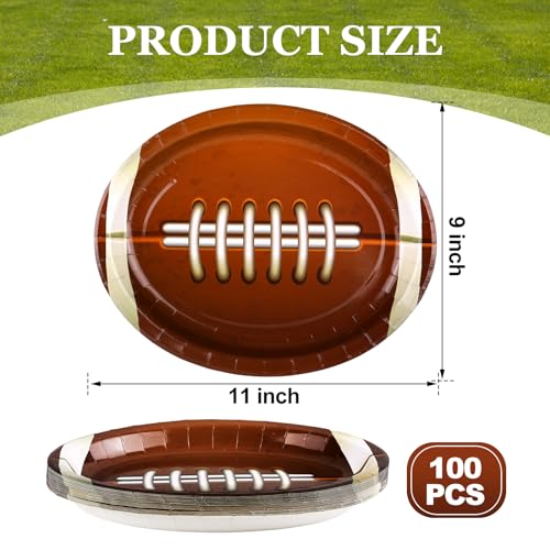 Domensi 100 Pcs Football Paper Plates Oval Disposable Football Serving Trays and Platters 11" x 9" Football Serving Dishes Bowls for Tailgate Party Decorations Holiday Table Serveware Centerpieces - Image 3