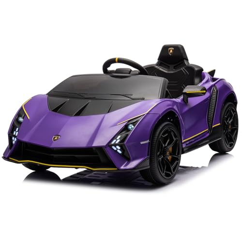 Bang Toys - Carrinho Elétrico Infantil Lamborghini Aventador 12V Licenciado - com Portas que Abrem, Luzes de LED, Sons, Entrada USB/MP3, Bluetooth, Controle Remoto - Suporta até 30kg - Cor Roxo