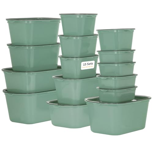 VINATO Recipientes Herméticos para Alimentos (15 Unidades) - Tapers Herméticos, Botes Cocina Almacenaje, Apto Microondas y Congelador - Verde